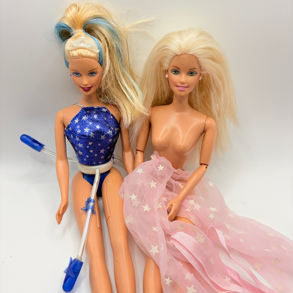 Mattel Barbie 2001 Starlight Fairy & Bedtime Baby Doll Lot Blue Pink Y2K Toy
